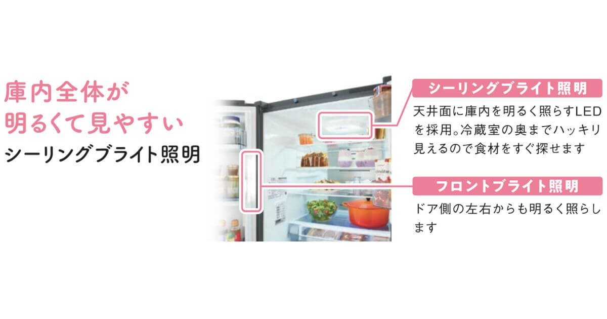 GR-W550FZS（型落ち）はシーリングブライト照明とフロントブライト照明