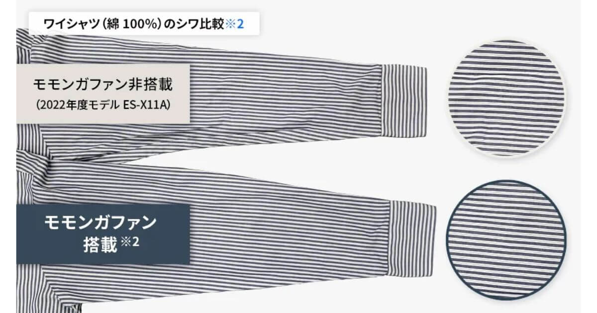 ES-12X1とES-X12Cは「モモンガファン」で大風量を送りシワを軽減しながら乾燥