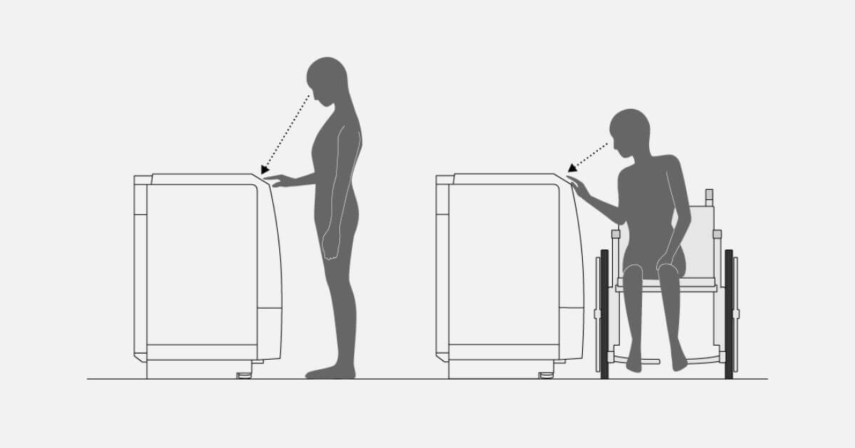 NA-LX129EとNA-LX129Dの操作部の角度は約30度になっており、背の高い人や車椅子でも見やすい